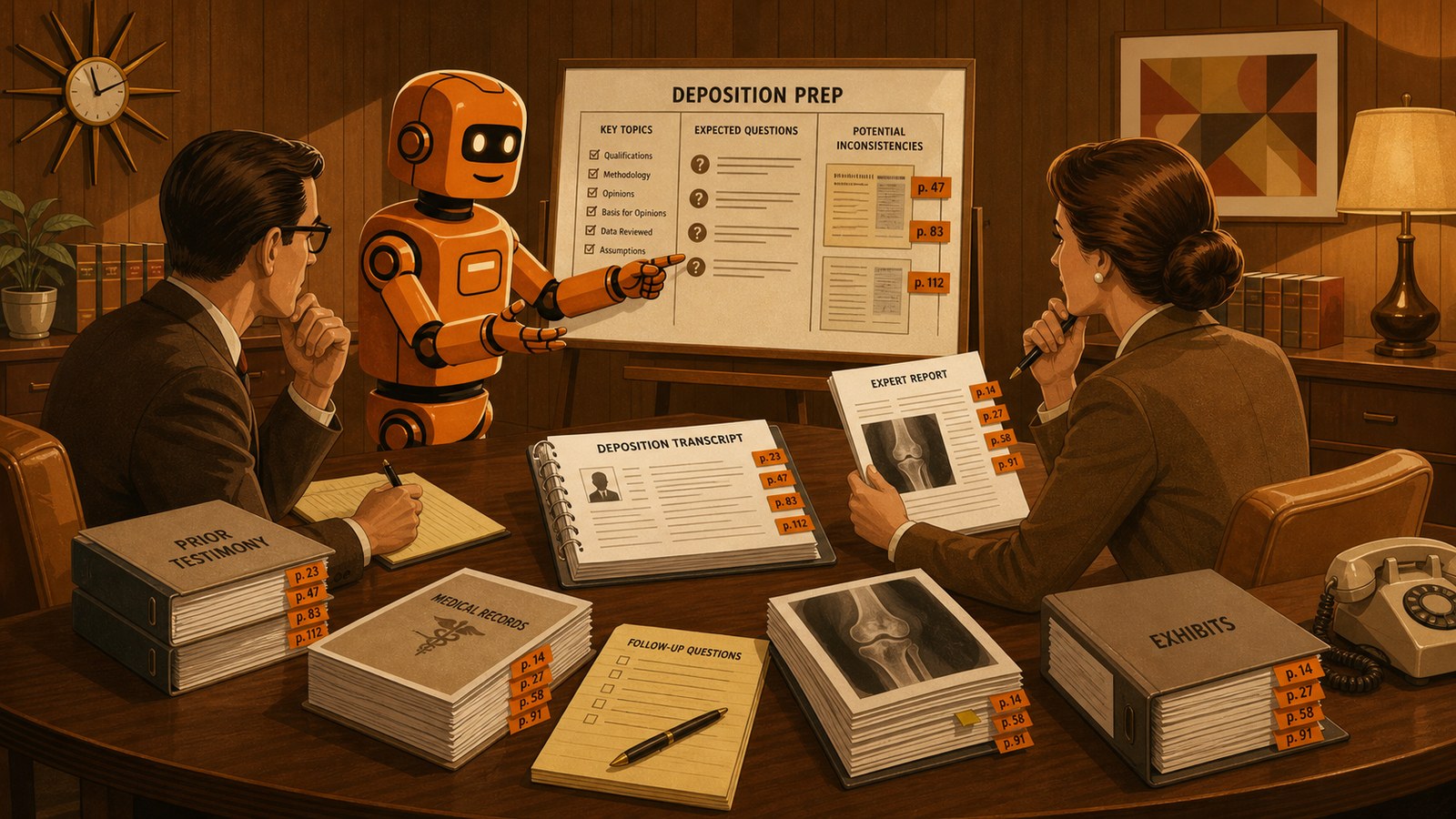 PG robot helping prepare expert deposition materials with source-cited support